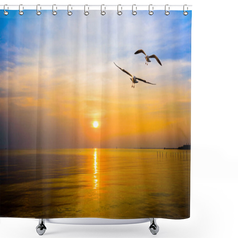 Personality  Pair Of Seagulls In Sky At Sunset In Bang Pu, Thailand Shower Curtains