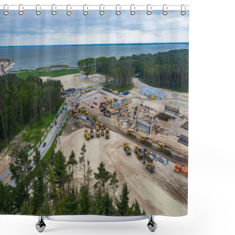 Personality  Aerial View Of Vistula Spit, Place For The Future Canal. Construction Site From Above. Poland. Shower Curtains