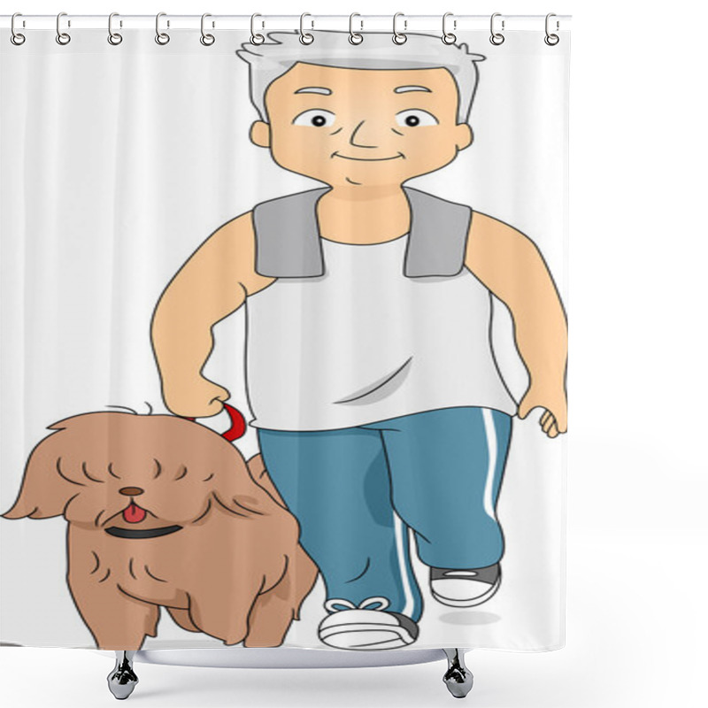 Personality  Man Walking His Dog Shower Curtains