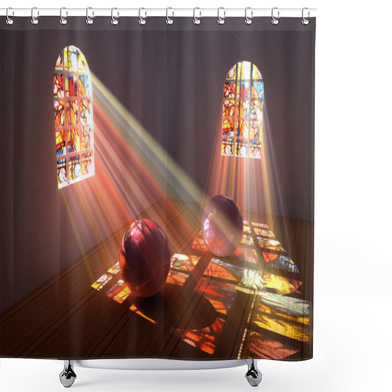 Personality  Interior Of A Room With Stained Glass Windows Shower Curtains