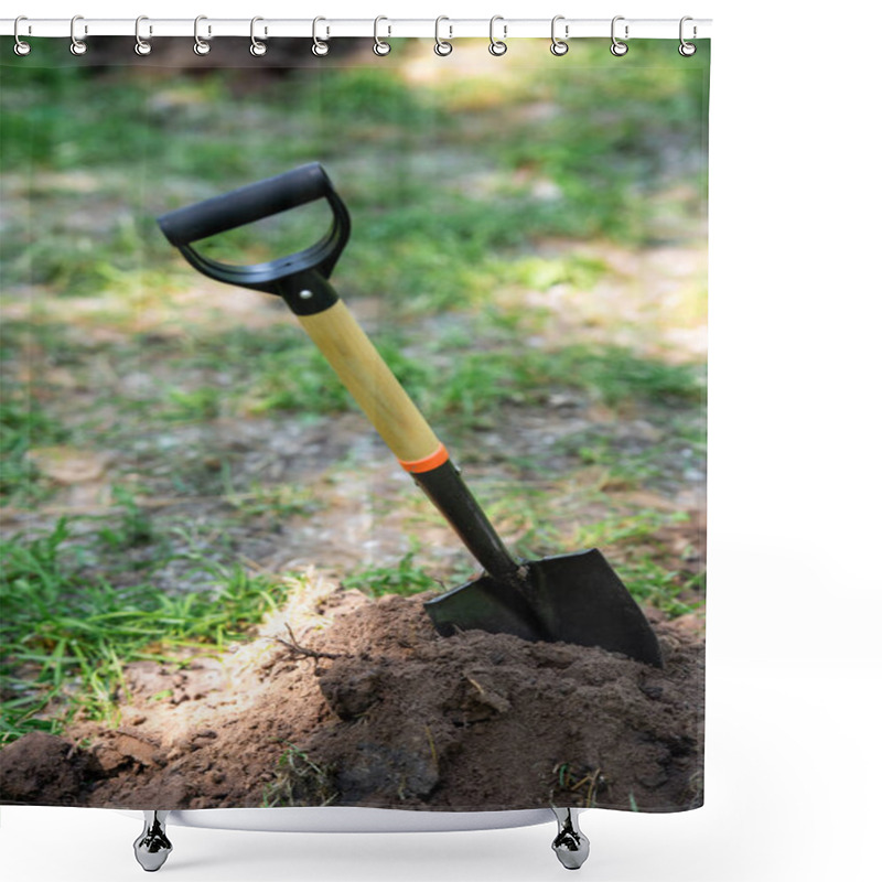 Personality  One Shovel In Soil For Planting In Park Shower Curtains