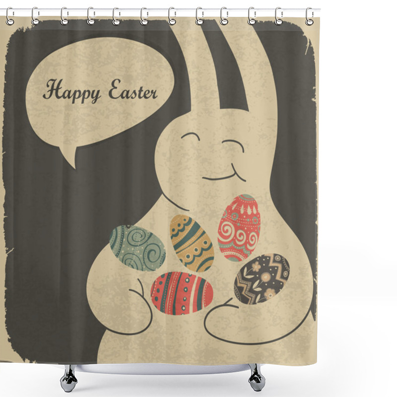 Personality  Chocolate Rabbit And Easter Eggs. Retro Style Illustration. Shower Curtains