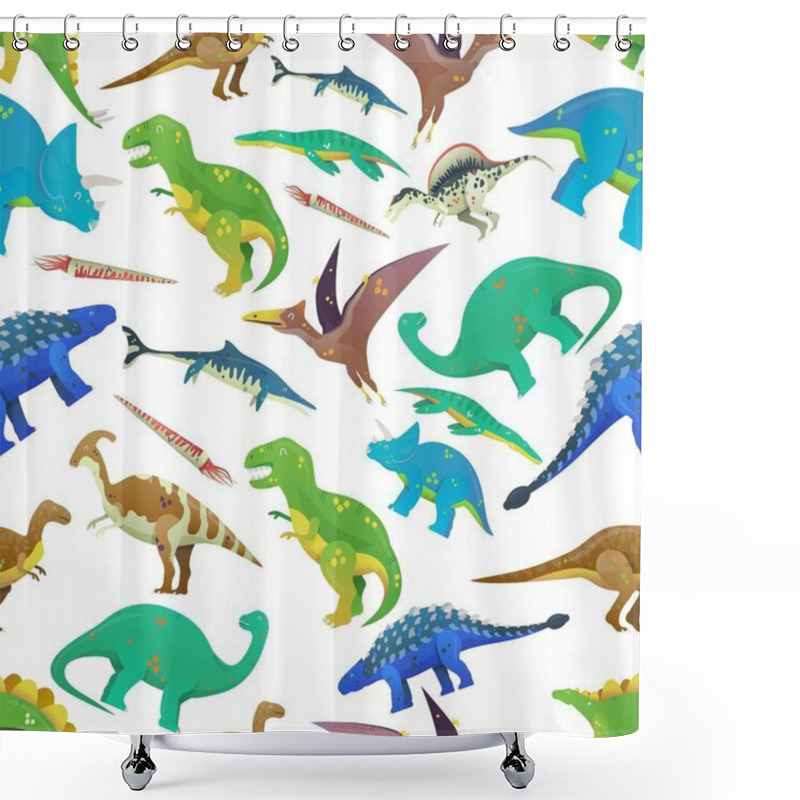 Personality  Seamless Pattern With Dinosaurs, Prehistoric Fish Shower Curtains