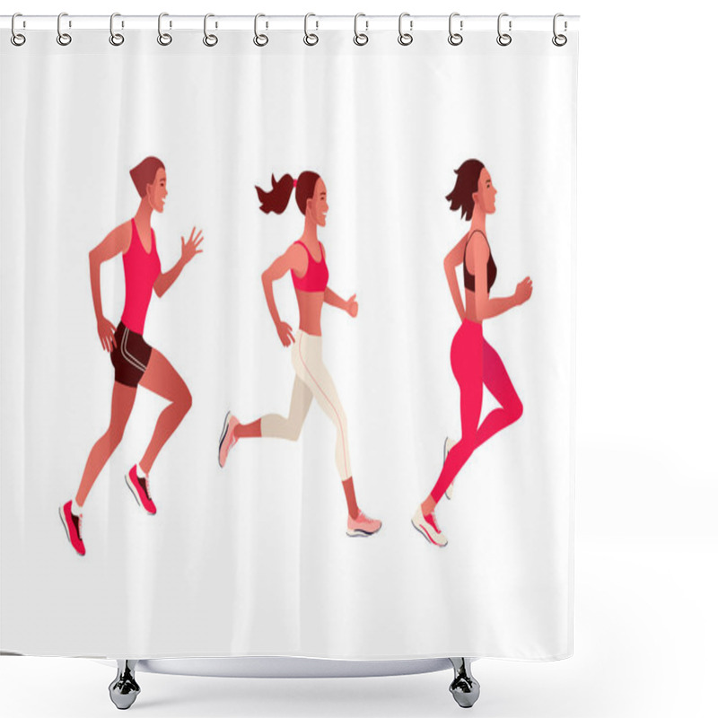 Personality  Running Multinational People. Men And Women Jogging Or Running Marathon Outdoor.  Shower Curtains