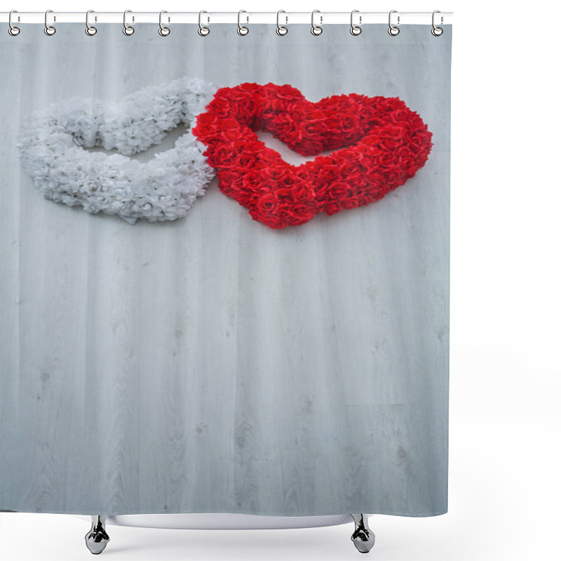 Personality  Two Hearts Is Made From Flovers Shower Curtains