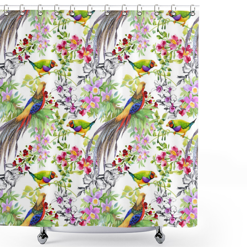 Personality  Tropical  Birds And Exotic Flowers Shower Curtains