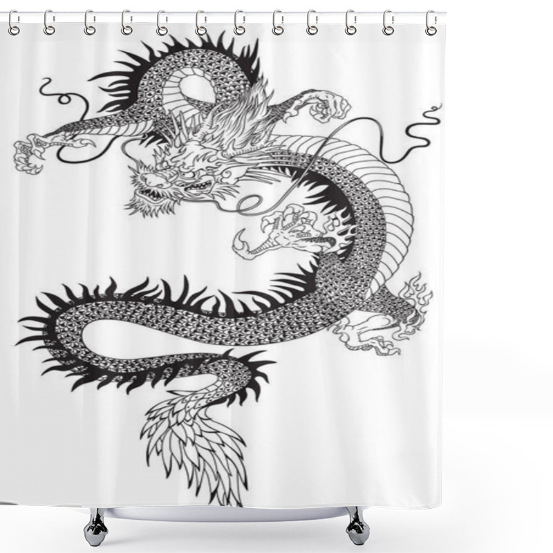 Personality  Chinese Dragon Black White Shower Curtains