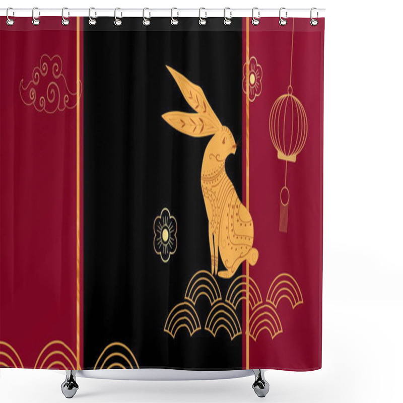 Personality  Image Of Chinese Traditional Decorations With Rabbit On Red Background. Chinese New Year, Festivity, Celebration And Tradition Concept Digitally Generated Image. Shower Curtains