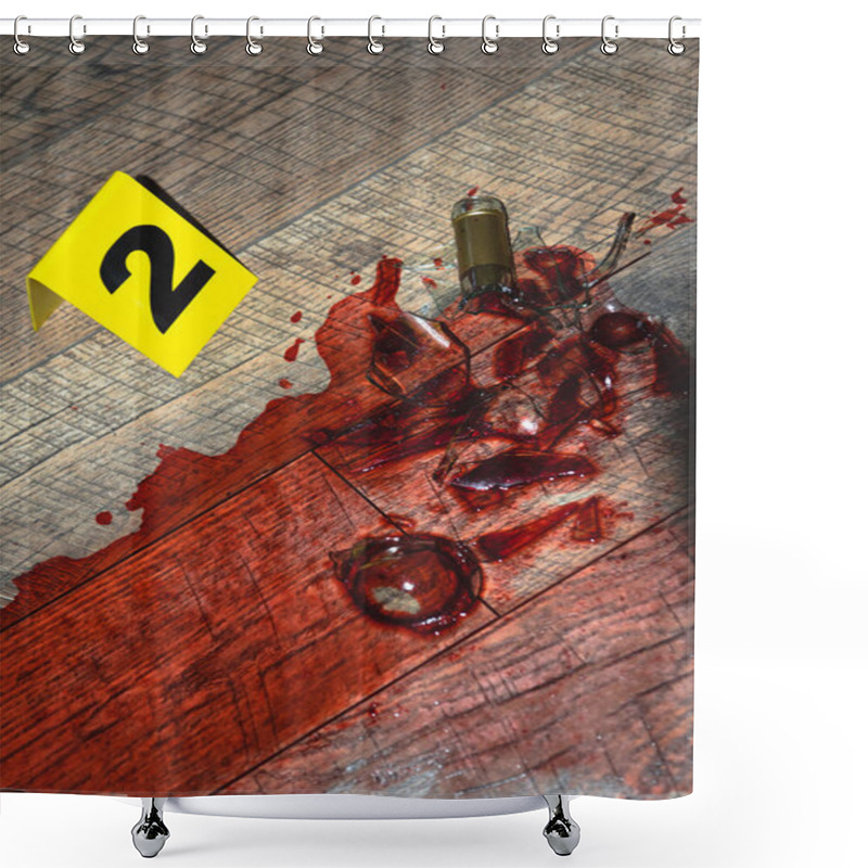 Personality  Blood At Fresh Crime Scene With Evidence Marker Shower Curtains