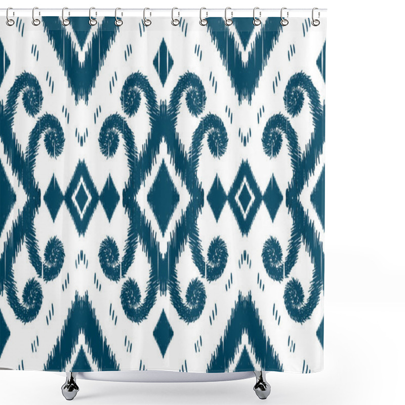 Personality  Beautiful Figure Tribal African Ikat Seamless Pattern Traditional On White Background.Aztec Style Embroidery, Abstract,vector Illustration.design For Texture,fabric,clothing,wrapping,carpet,print. Shower Curtains