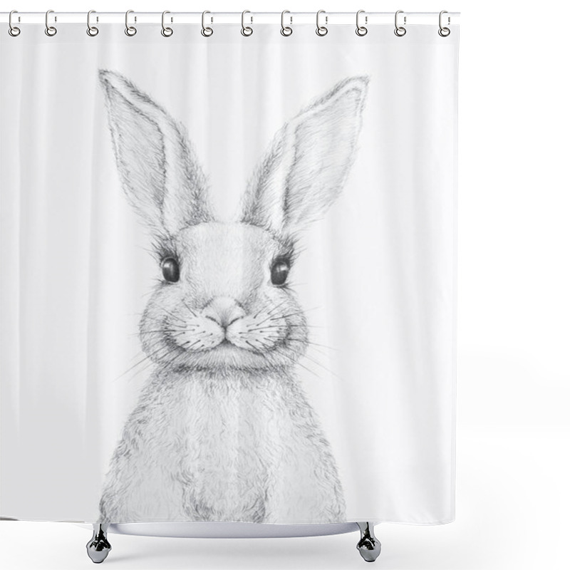 Personality  Bunny Rabbit. Easter Bunny. Pencil Draw. Nursery Wall Art. Kids Art Gift. Forest Animal. White Background Shower Curtains