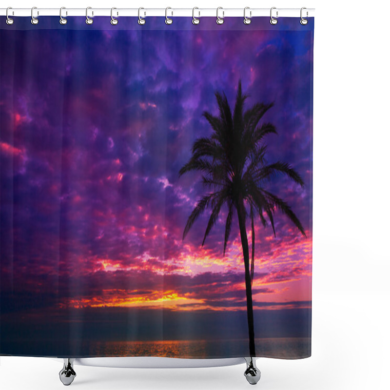 Personality  Sunset Sunrise Palm Tree Over Mediterranean Shower Curtains