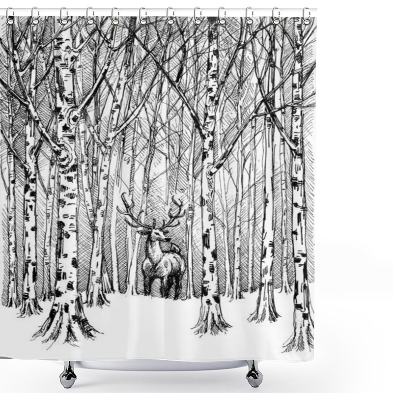 Personality  Wildlife In The Woods Carbon Drawing Shower Curtains