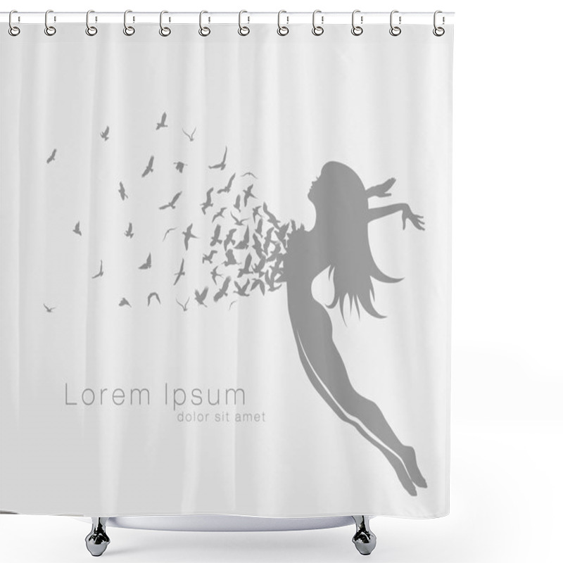 Personality  Girl With Birds Flying Shower Curtains