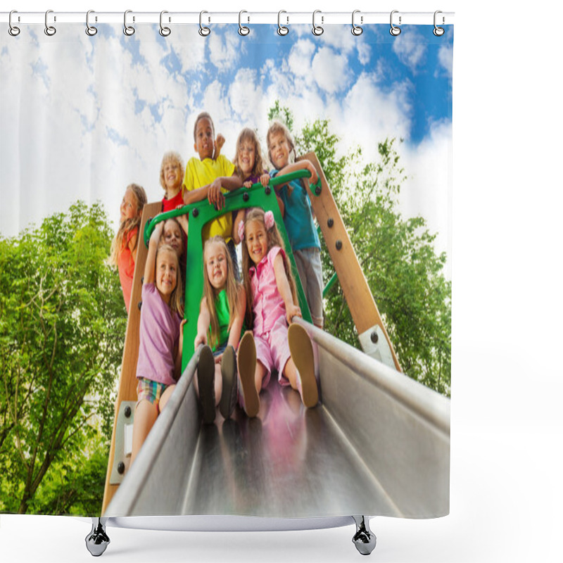 Personality  Many Kids On Playground Chute Shower Curtains