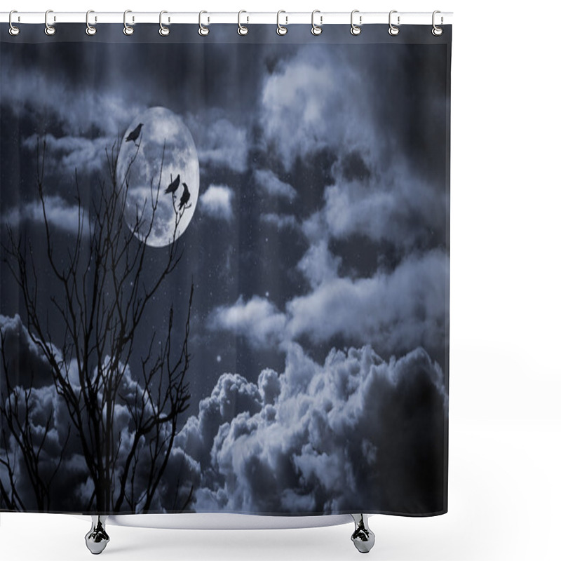 Personality  Halloween Full Moon And Crows Shower Curtains