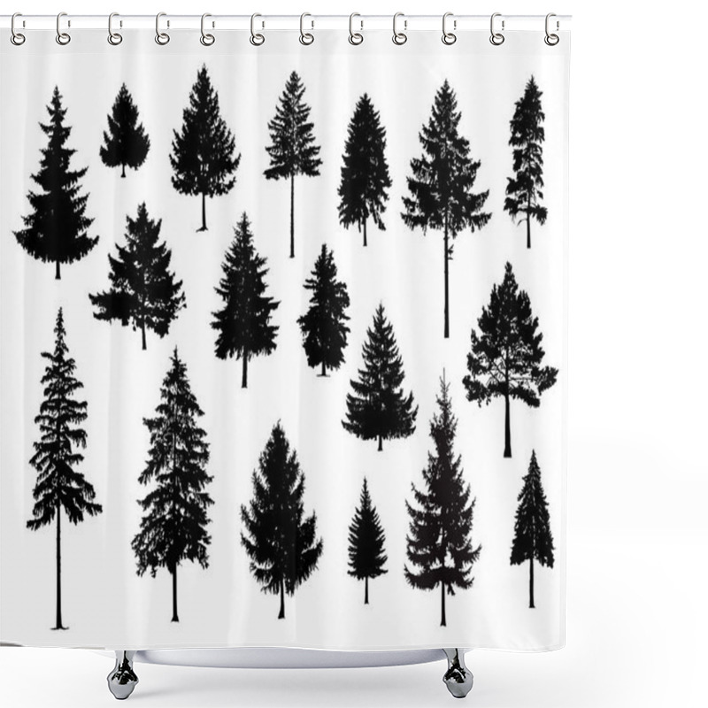 Personality  Set. Silhouettes Of Pine Trees. Hand Made. Shower Curtains