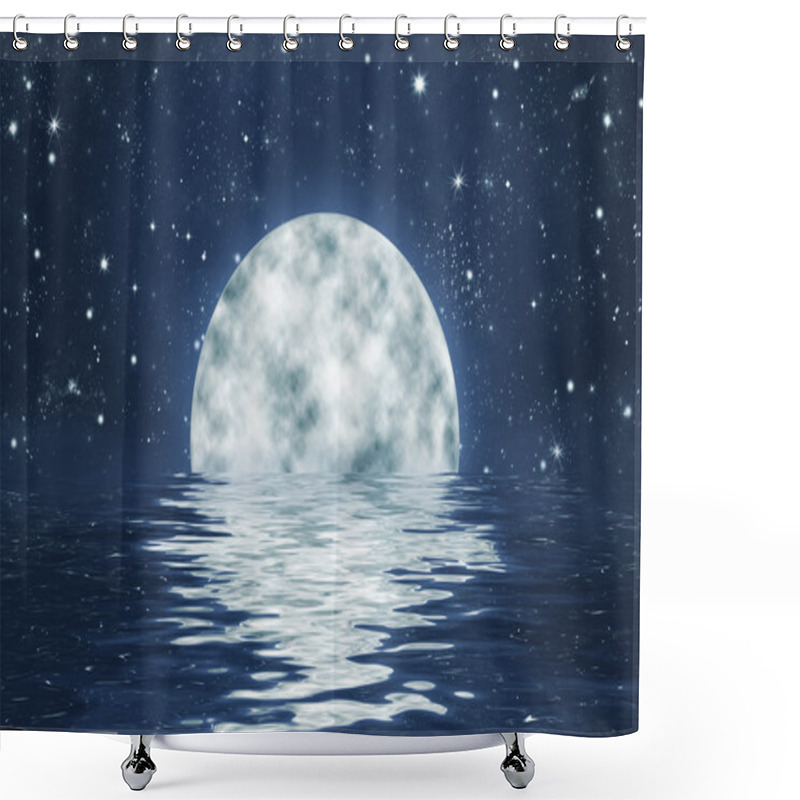 Personality  Full Moon In Water With Reflection, Starry Night Sky Background Shower Curtains