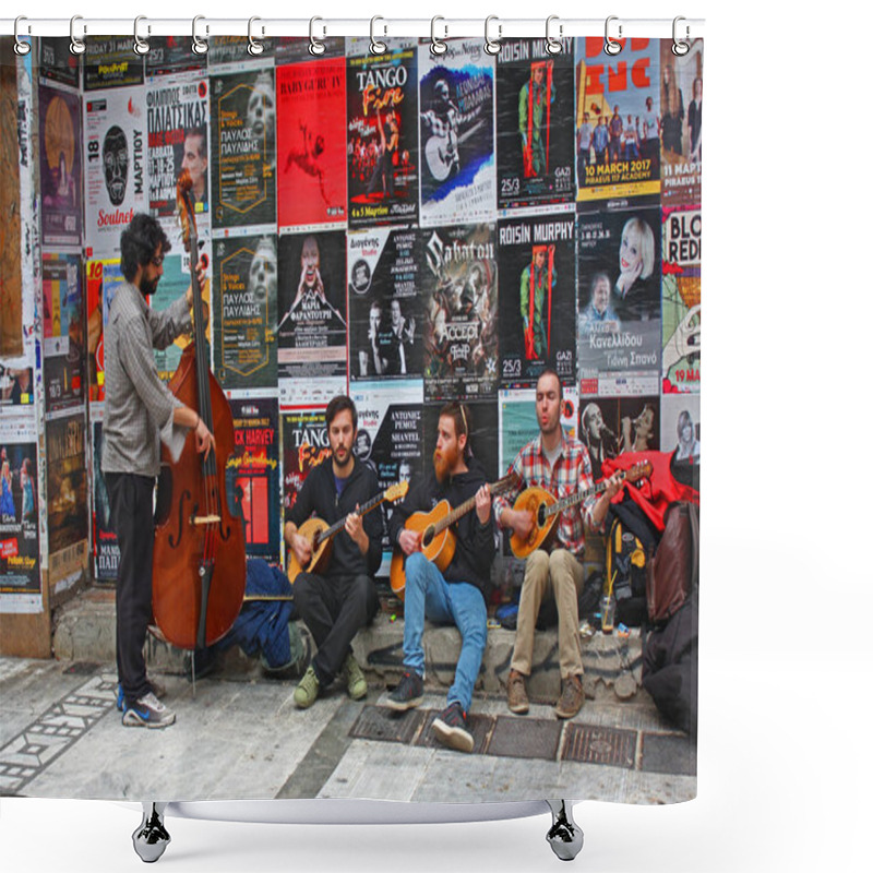 Personality  Athens - March 2, 2017. Street Musicians In Athens Shower Curtains