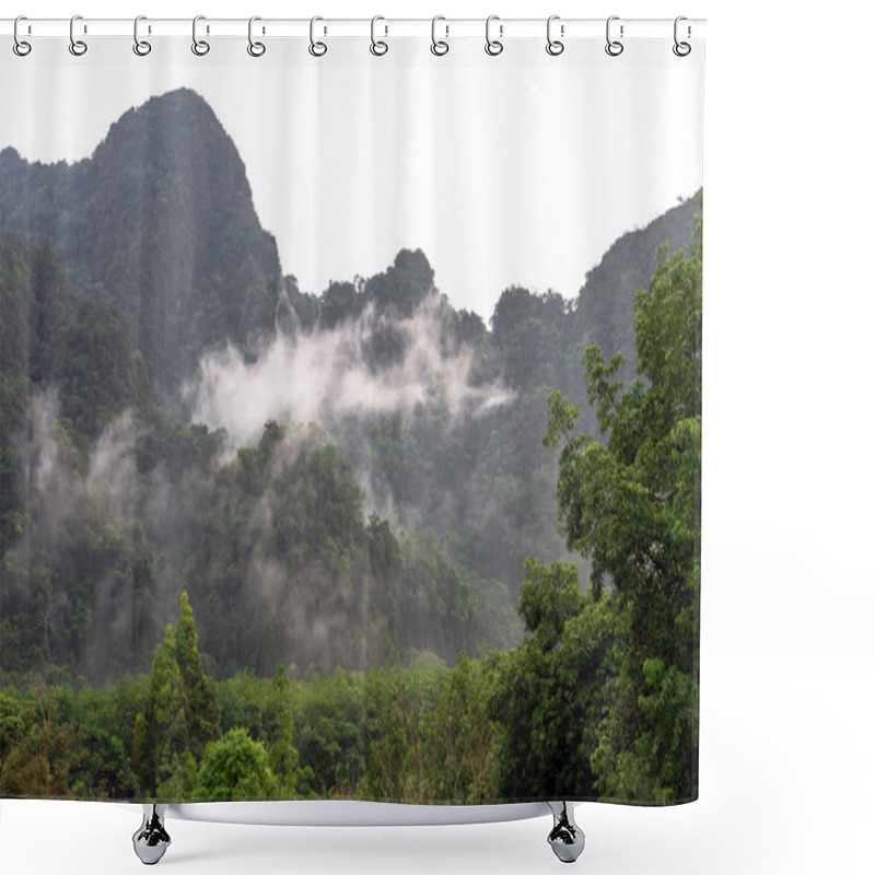 Personality  Misty Tree Forest On The Mountain Landscape With Fog, Thailand Shower Curtains