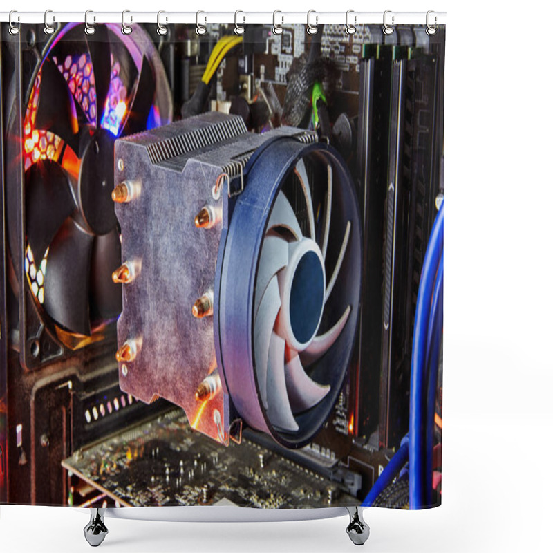 Personality  Finned Air Cooled Heatsink With Fan Clipped Onto A CPU. Shower Curtains