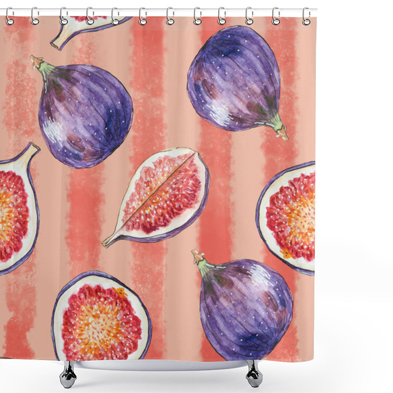 Personality  Tropical Seamless Pattern With Figs Fruits On Re Background With Strips. Blossom Tree Branch. Seamless Pattern With Figs, Bright Print For Fabric Brands Packaging Wallpaper Shower Curtains