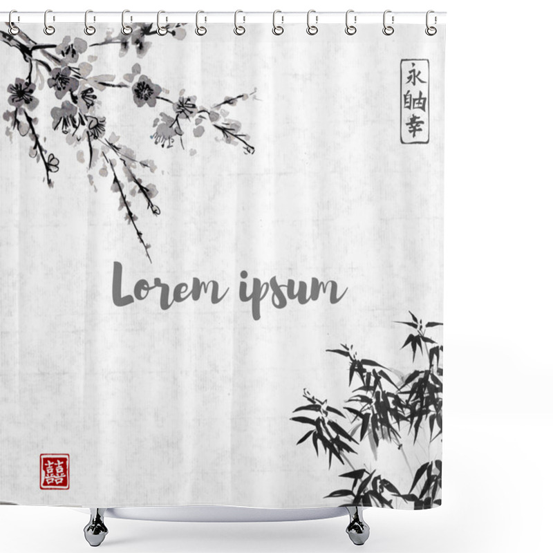 Personality  Oriental Cherry Blossoming And Bamboo  Shower Curtains