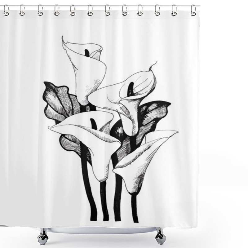 Personality  Calla Lilly Floral, Black And White Illustration Background Shower Curtains