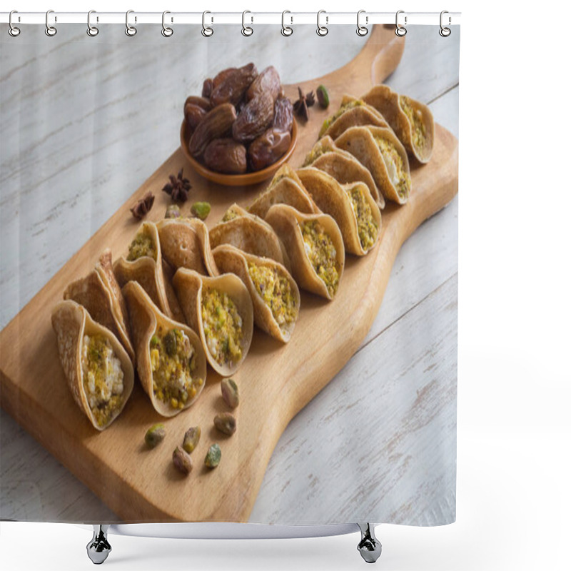 Personality  Arabian Pancake Stuffed With Sweet Cheese.  Shower Curtains