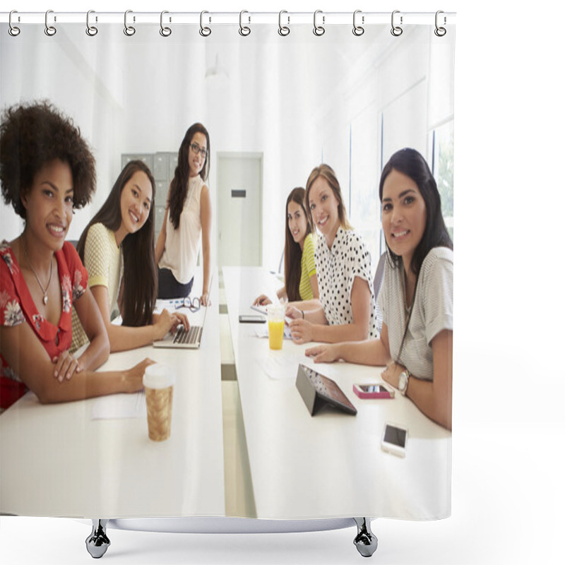 Personality  Women Working In Design Studio Shower Curtains