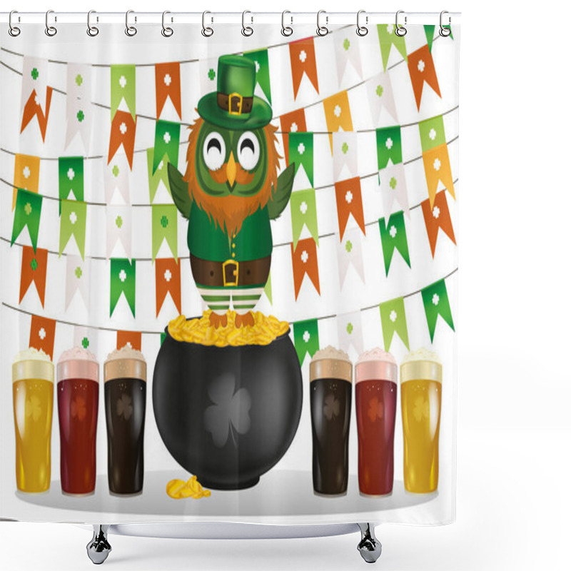 Personality  An Owl In A National Costume For A Patrician's Day Stands On A Pot Shower Curtains