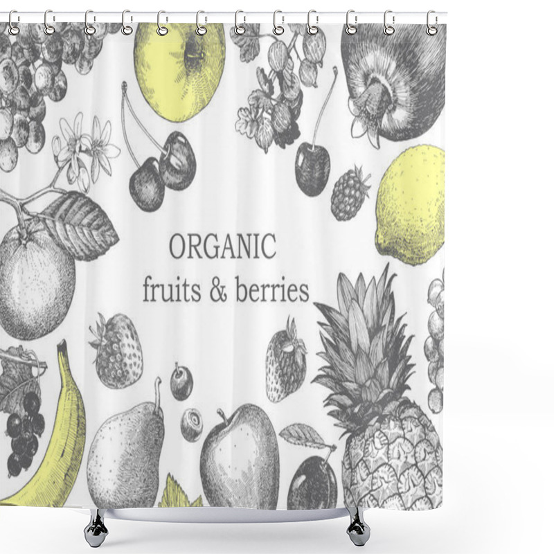 Personality  Hand-drawn Illustration With Berries And  Fruits. Vector  Shower Curtains