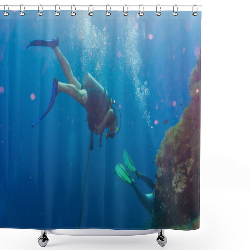 Personality  Diver Blue Water Scuba Diving At Shark Island Of Koh Tao Shower Curtains