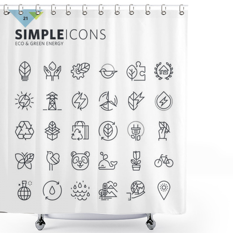 Personality  Modern Thin Line Icons Of Environment And Green Energy Shower Curtains