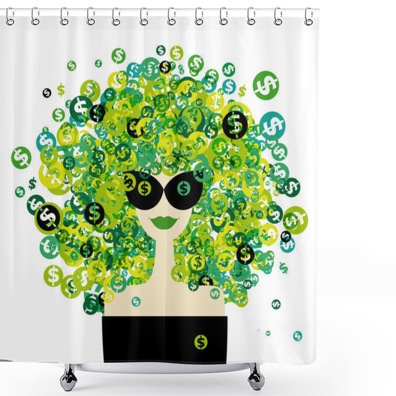 Personality  Woman Portrait With Dollar Signs Hairstyle For Your Design Shower Curtains