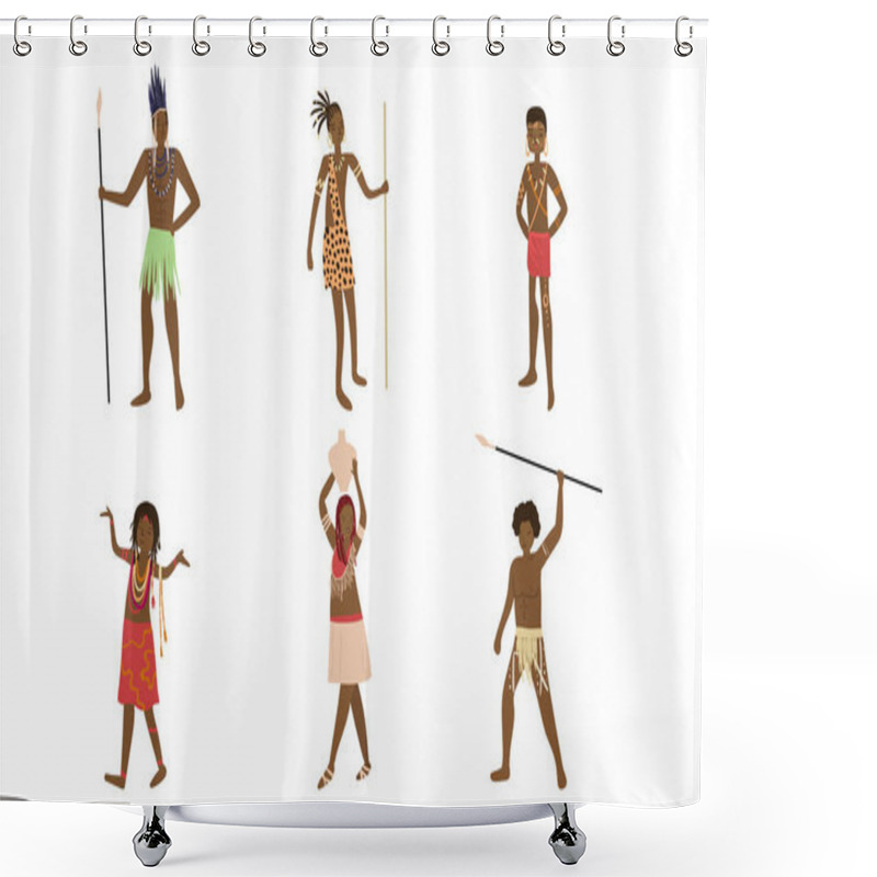 Personality  Men And Women Papuan In Traditional Costumes Vector Illustration Shower Curtains