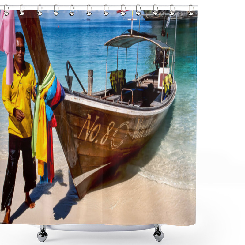 Personality  Longtail Boat On Tropical Beach Shower Curtains