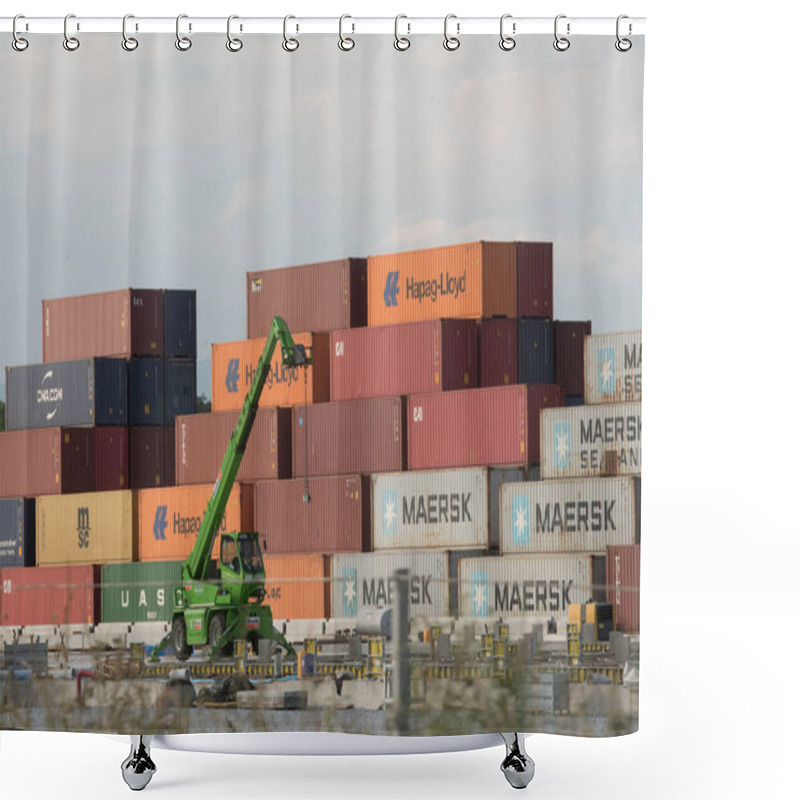 Personality  In A Container Terminal For Cargo Containers And Their Onward Transportation Shower Curtains