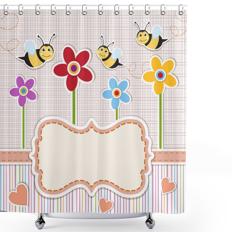 Personality  Cute Baby Invitation With Bees And Flowers Shower Curtains