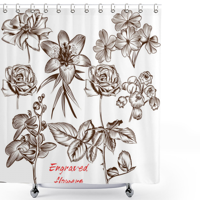 Personality  Collection Of Vector Engraved Flowers In Antique Style Shower Curtains