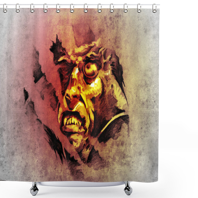 Personality  Sketch Of Tattoo Art, Vampire In The Night Shower Curtains