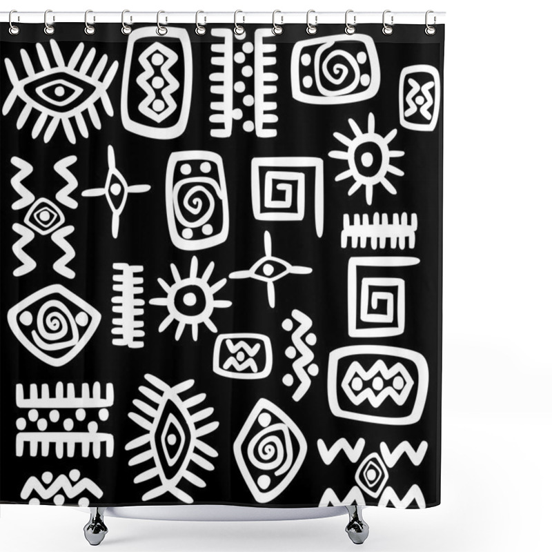 Personality  White African Motifs Set Over Black Background Shower Curtains