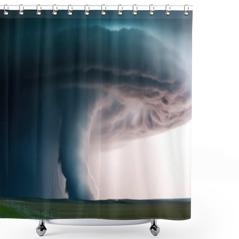 Personality  Super Cyclone Or Tornado Forming Destruction Over A Green Populated Landscape Shower Curtains