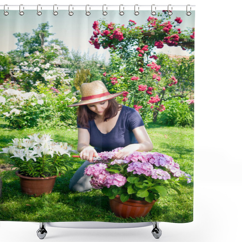 Personality  Young Woman Gardening Shower Curtains