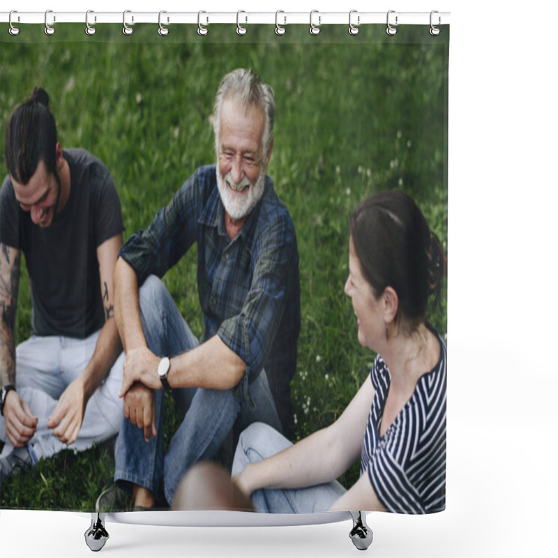 Personality  Cheerful Friends Having A Conversation In The Park Shower Curtains