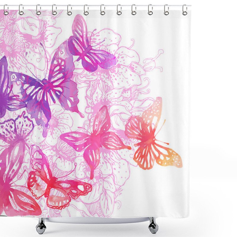 Personality  Background With Butterflies And Flowers Shower Curtains