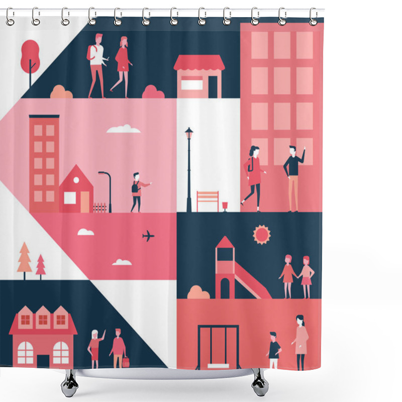 Personality  Childhood - Flat Design Style Illustration Shower Curtains