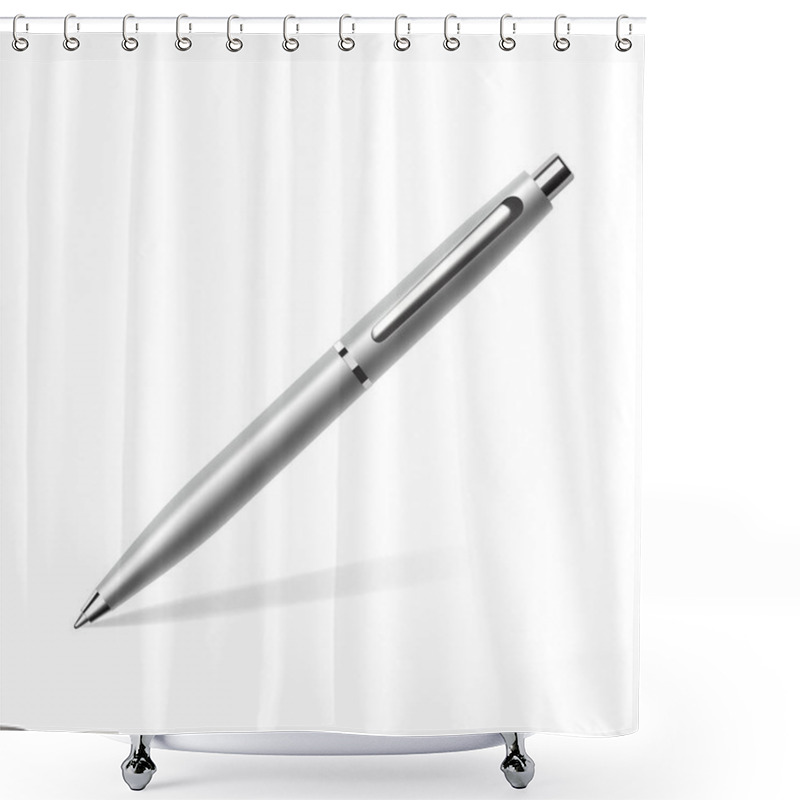 Personality  Realistic Silver Ball Pen With Soft Shadow. Vector Shower Curtains