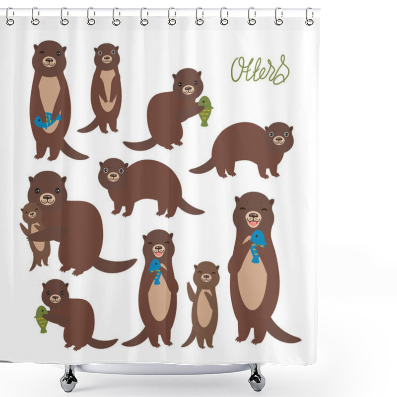 Personality  Funny Brown Otter Collection On White Background. Kawaii. Vector Illustration Shower Curtains