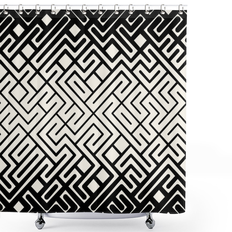 Personality  Vector Seamless  Black And White Stripes Line Geometric Maze Square Pattern Shower Curtains